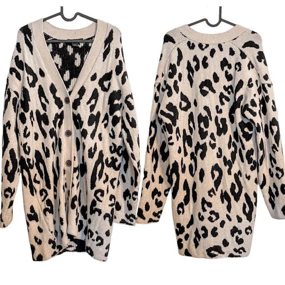 Something Navy Leopard Print Cardigan Sweater M - Picture 4 of 7